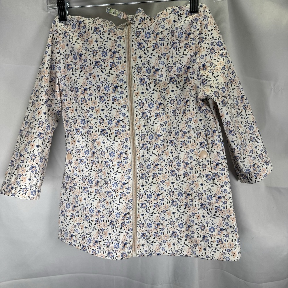 Kids Pink Platinum Rain Jacket White Blue & Pink Floral ,Size 4